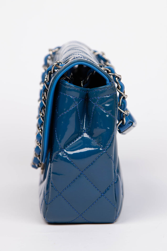 2014 Chanel Blue Patent Leather Coco Shine Flap Bag