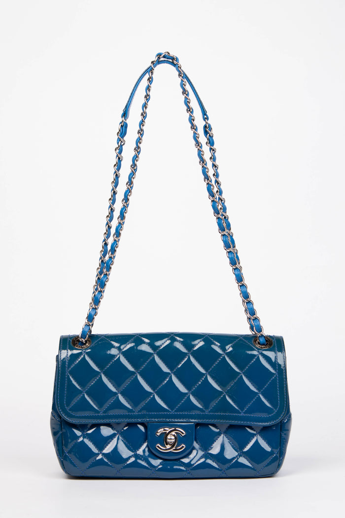 2014 Chanel Blue Patent Leather Coco Shine Flap Bag
