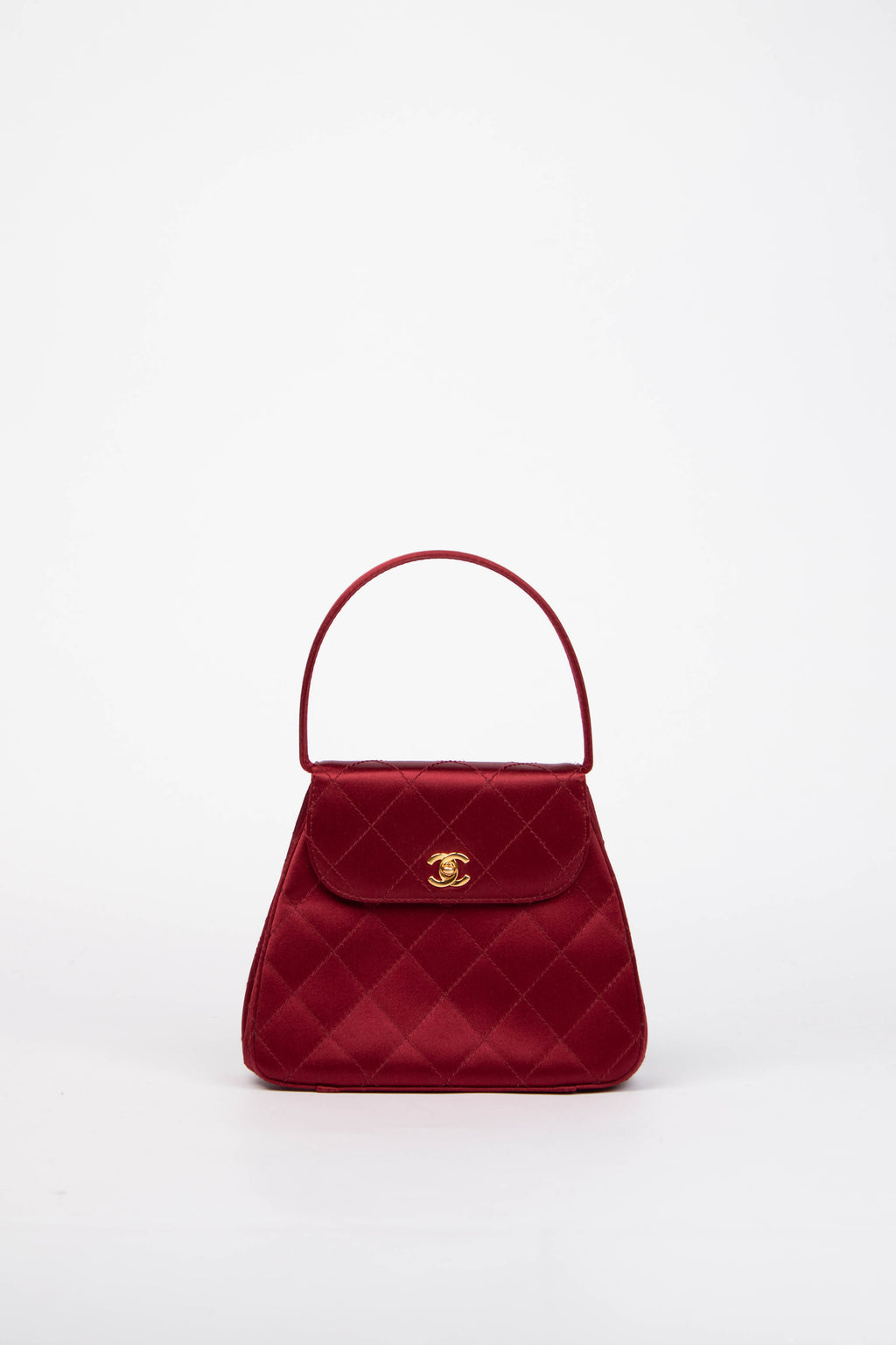 RARE Vintage Chanel Red Satin Top Handle