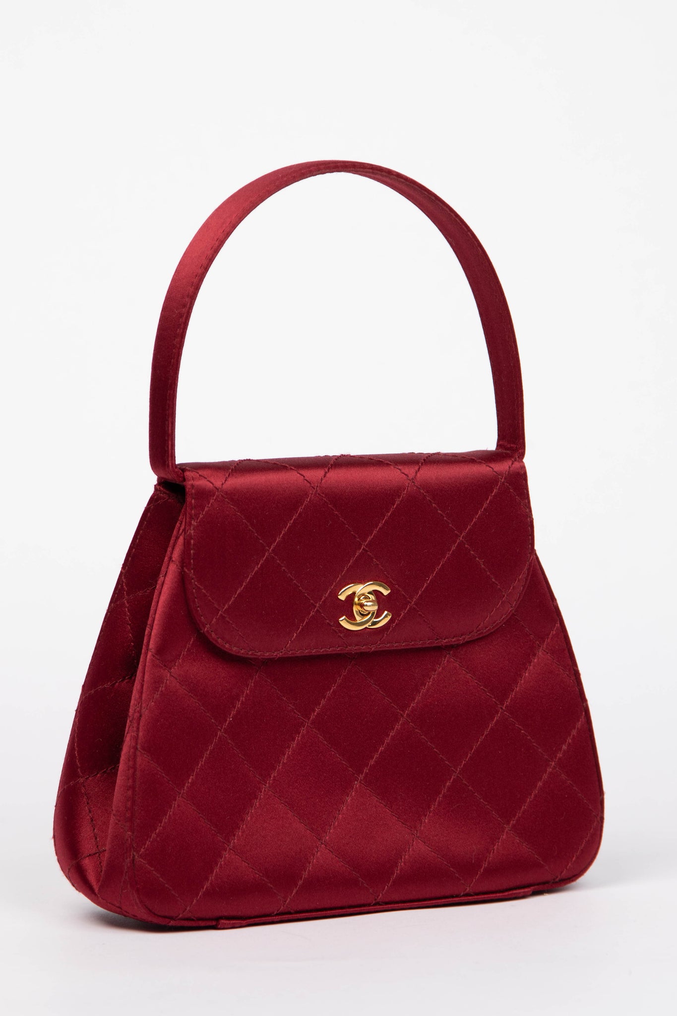 RARE Vintage Chanel Red Satin Top Handle