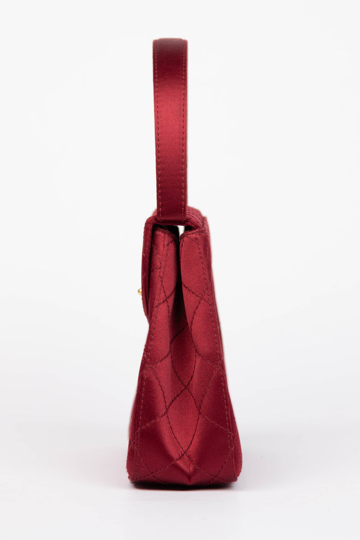 RARE Vintage Chanel Red Satin Top Handle