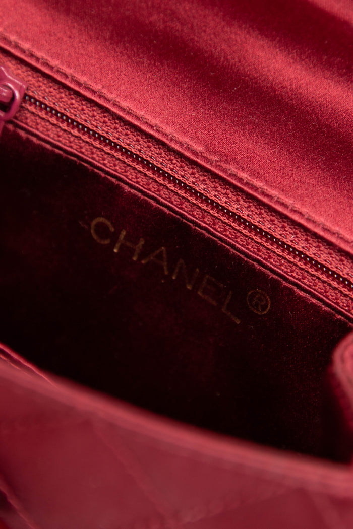 RARE Vintage Chanel Red Satin Top Handle