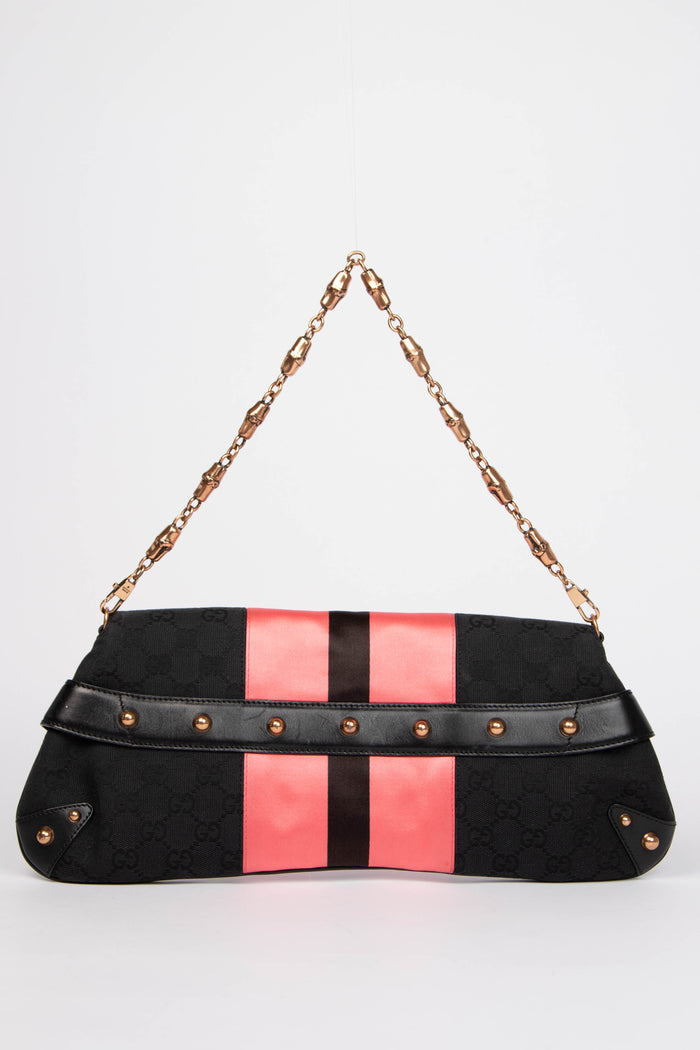 RARE Vintage Gucci GG Black Monogram Large Horsebit Shoulder Bag