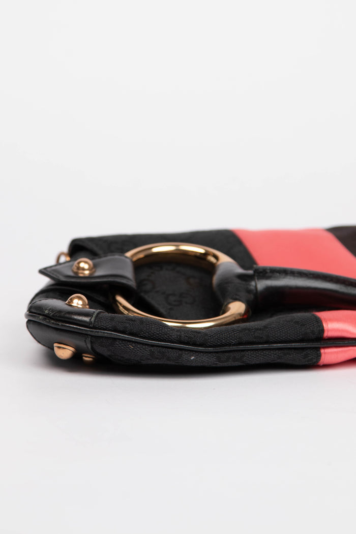 RARE Vintage Gucci GG Black Monogram Large Horsebit Shoulder Bag