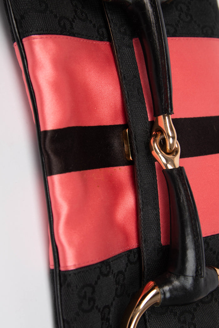 RARE Vintage Gucci GG Black Monogram Large Horsebit Shoulder Bag