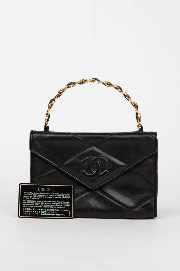 80s Chanel Black Lambskin Small Top Handle Bag