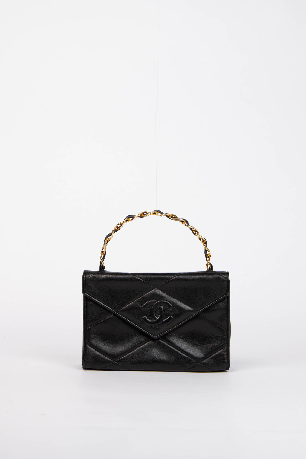 80s Chanel Black Lambskin Small Top Handle Bag