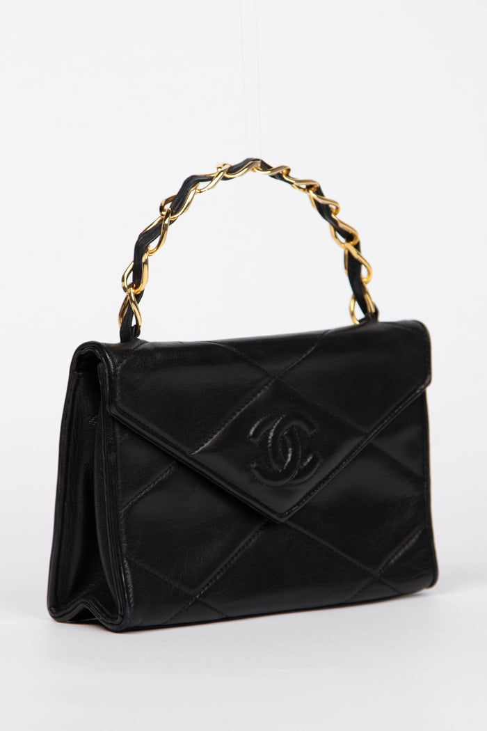 80s Chanel Black Lambskin Small Top Handle Bag