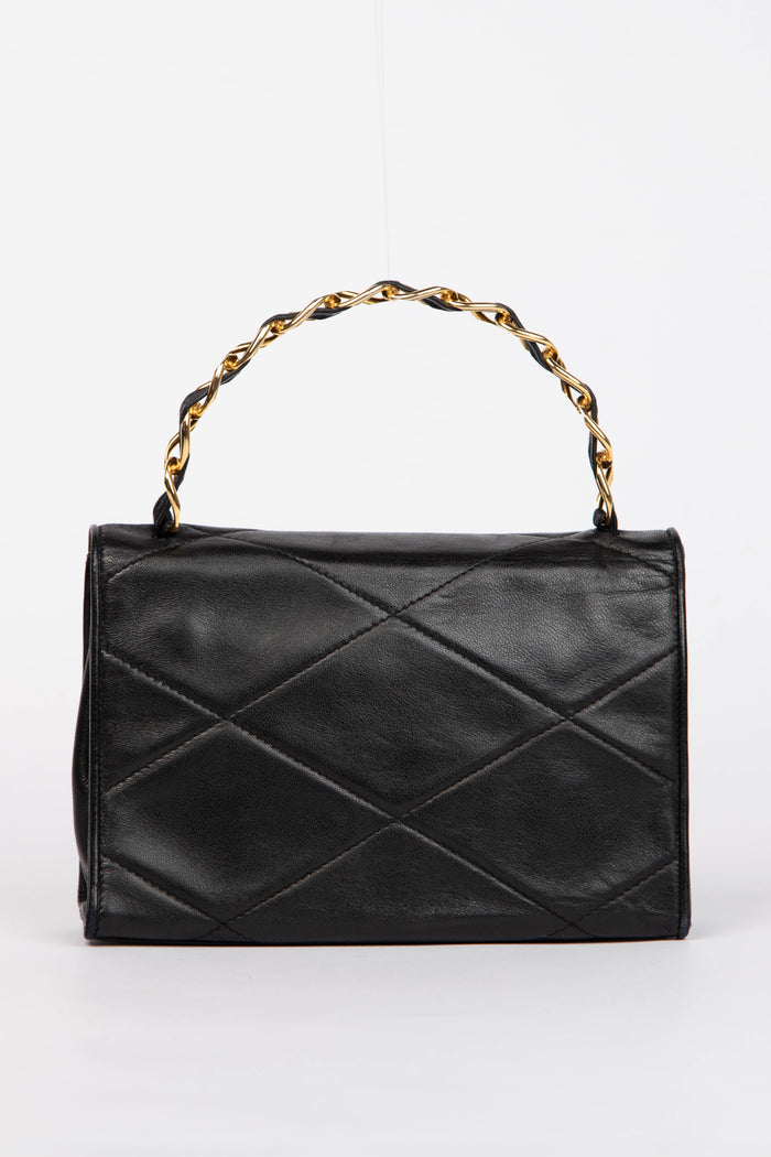 80s Chanel Black Lambskin Small Top Handle Bag