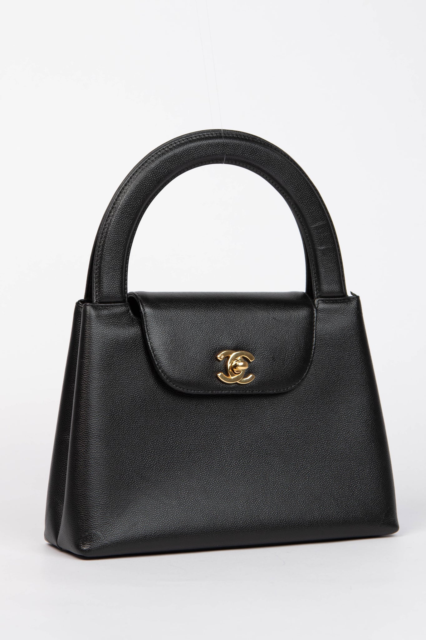 RARE 90s Chanel Black Caviar Leather Large Kelly Bag