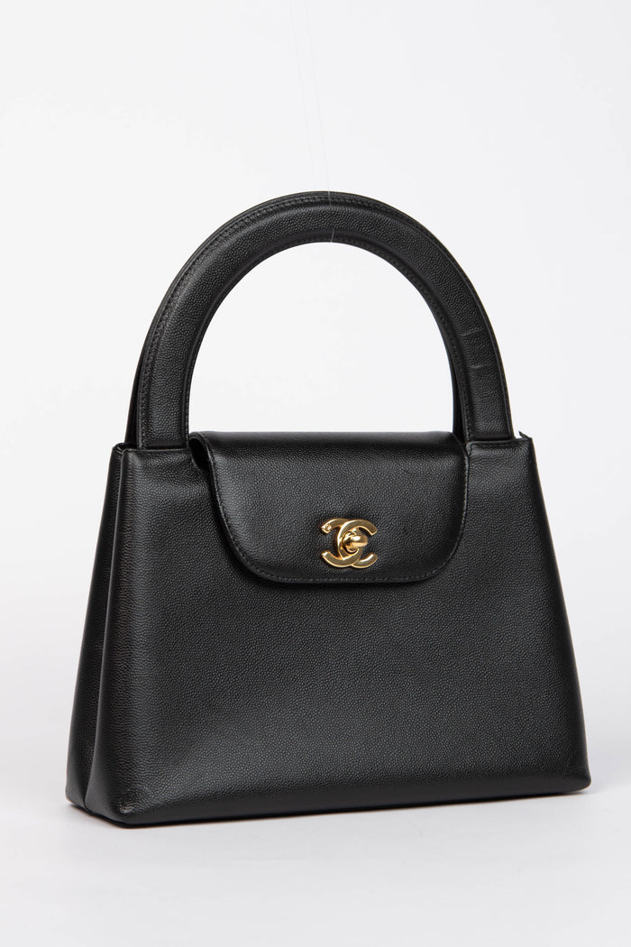 RARE 90s Chanel Black Caviar Leather Large Kelly Bag