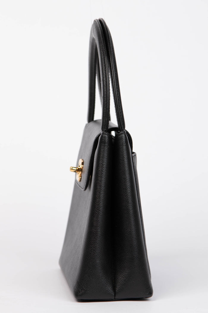 RARE 90s Chanel Black Caviar Leather Large Kelly Bag