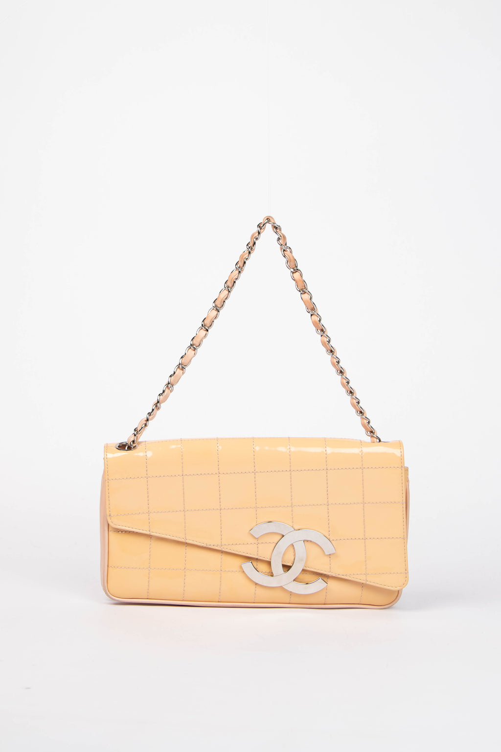 2000s Chanel Patent Leather Diagonal East West Chocolate Bar Flap Bag