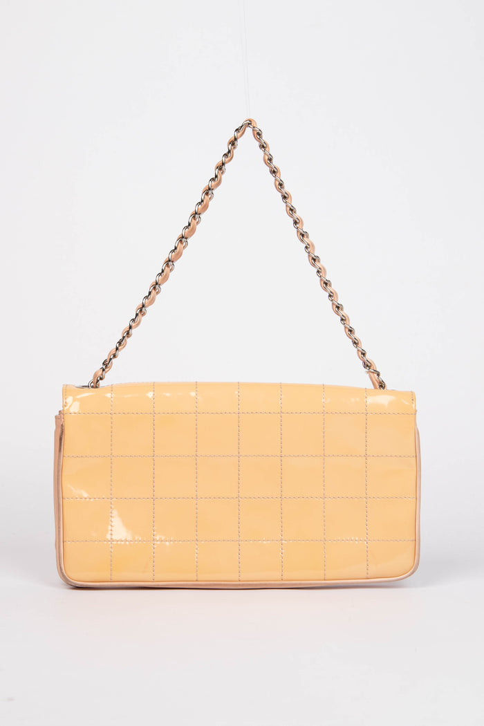 2000s Chanel Patent Leather Diagonal East West Chocolate Bar Flap Bag