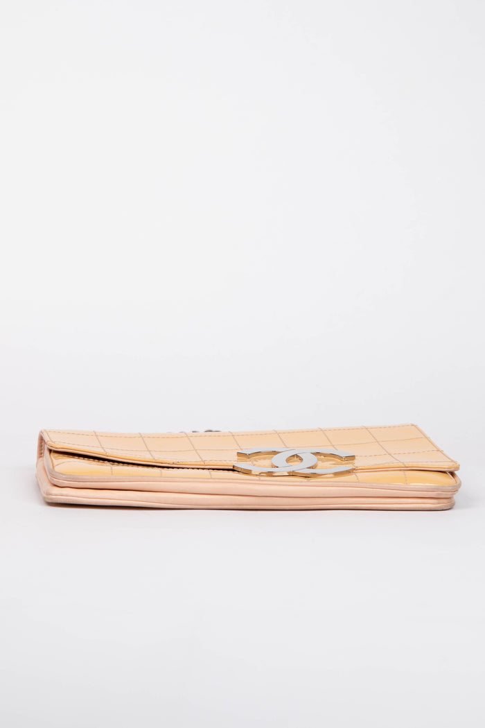 2000s Chanel Patent Leather Diagonal East West Chocolate Bar Flap Bag