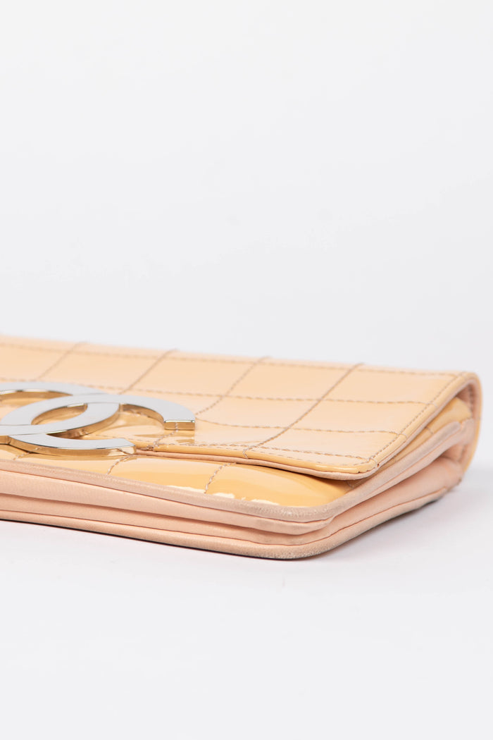 2000s Chanel Patent Leather Diagonal East West Chocolate Bar Flap Bag