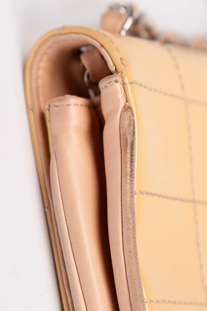 2000s Chanel Patent Leather Diagonal East West Chocolate Bar Flap Bag