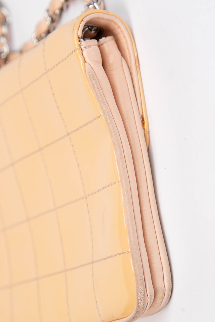 2000s Chanel Patent Leather Diagonal East West Chocolate Bar Flap Bag