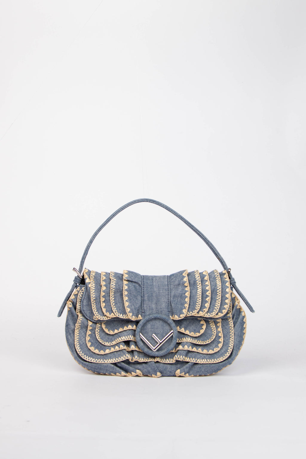 Vintage Fendi Denim Embroidered Shoulder Bag