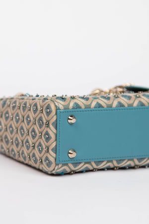 RARE Christian Dior Blue Embroidered Mini Lady Dior
