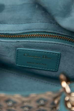 RARE Christian Dior Blue Embroidered Mini Lady Dior