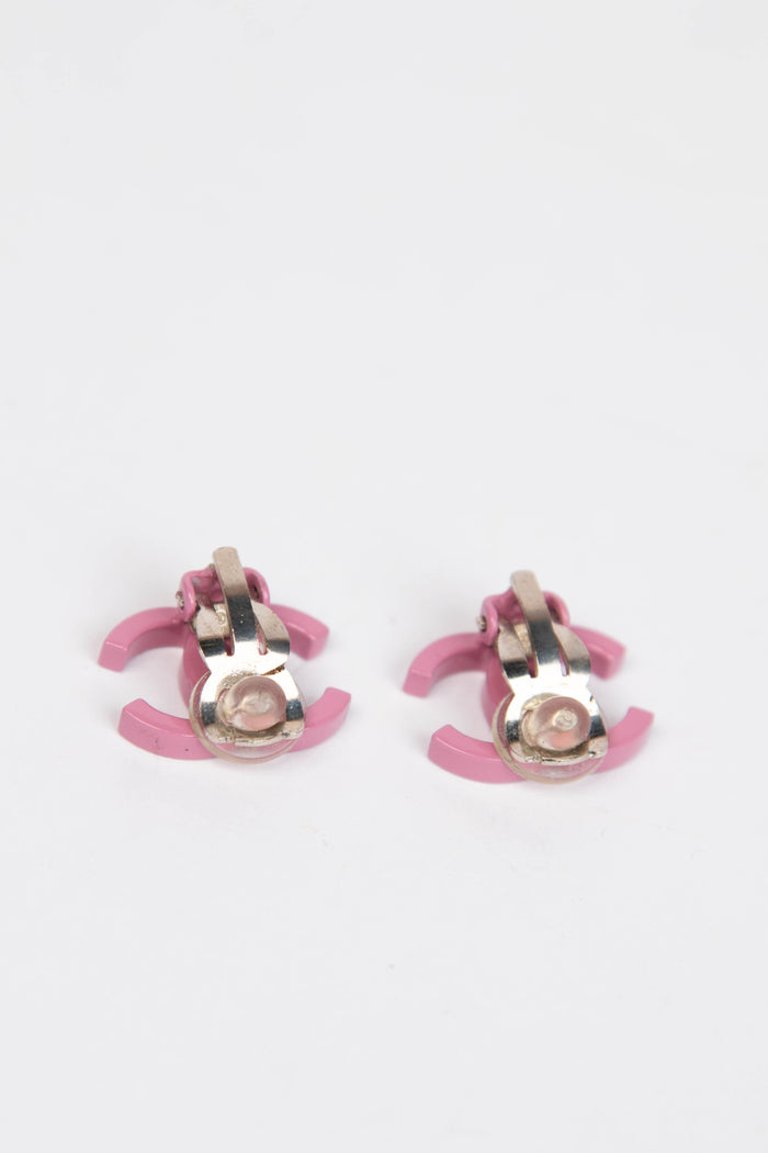 2000s Chanel Pink CC Clip on Earrings