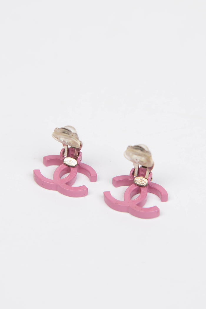 2000s Chanel Pink CC Clip on Earrings