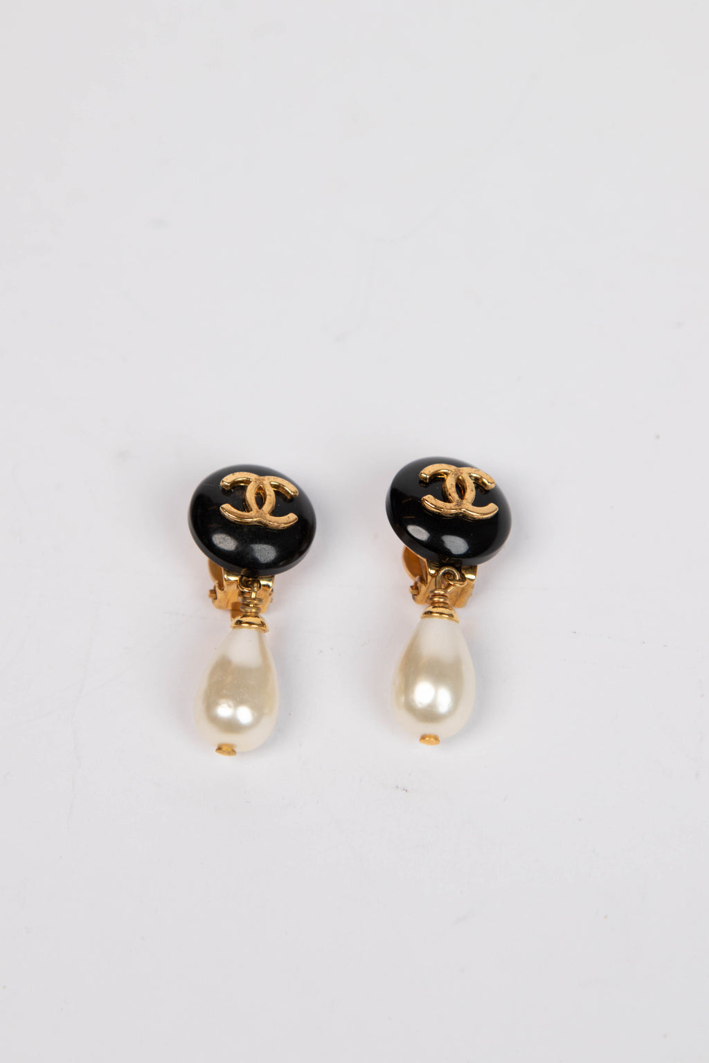 Vintage Chanel Black & Gold Pearl Drop Earrings