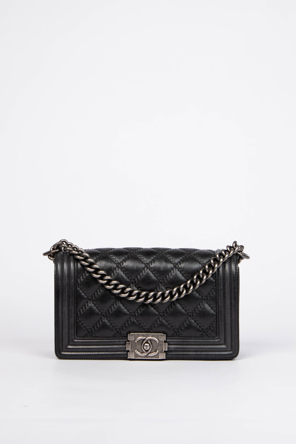 2014 Chanel Black Calfskin Leather Medium Boy Bag