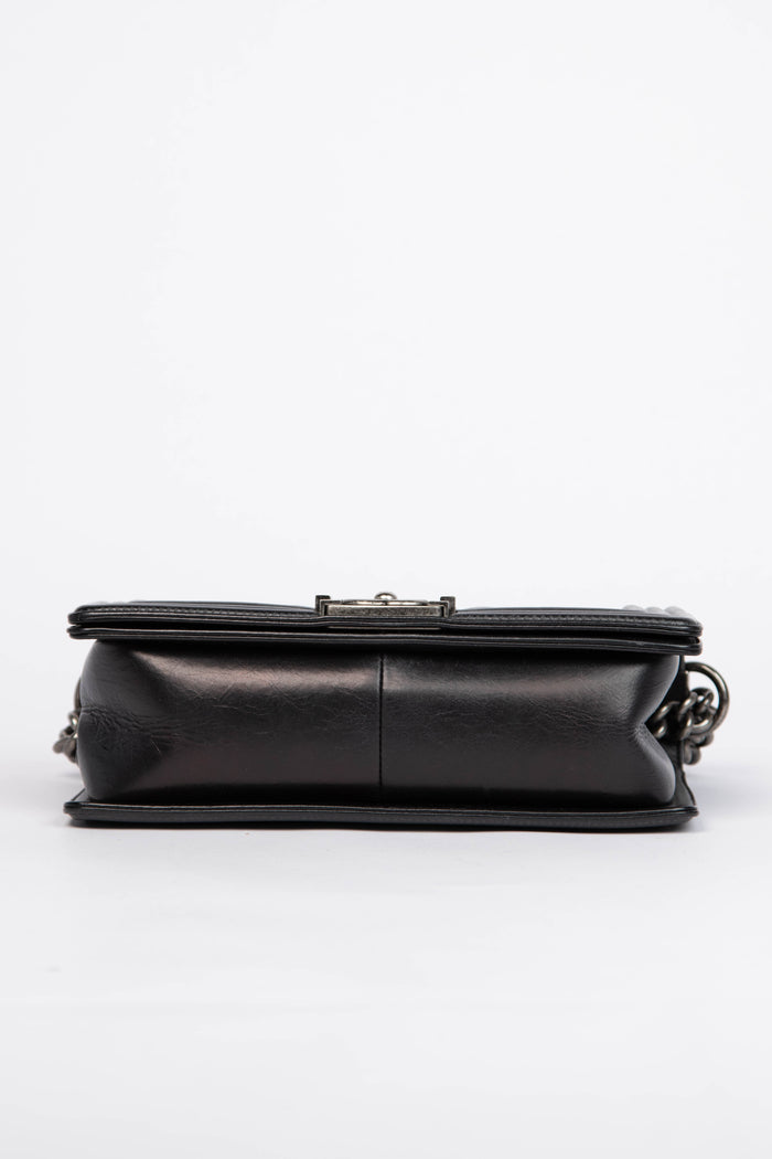 2014 Chanel Black Calfskin Leather Medium Boy Bag