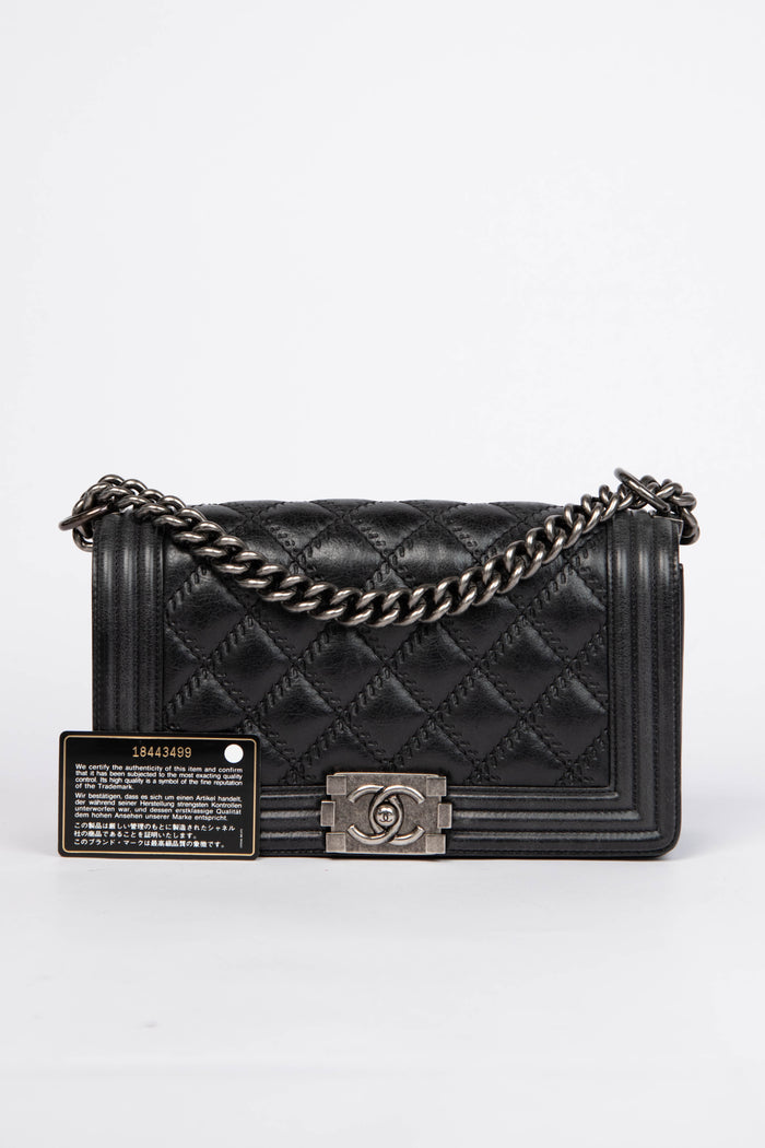 2014 Chanel Black Calfskin Leather Medium Boy Bag
