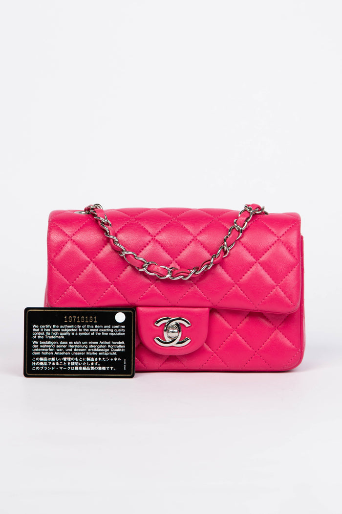 2014 Chanel Hot Pink Lambskin Mini Rectangular Flap Shoulder Bag