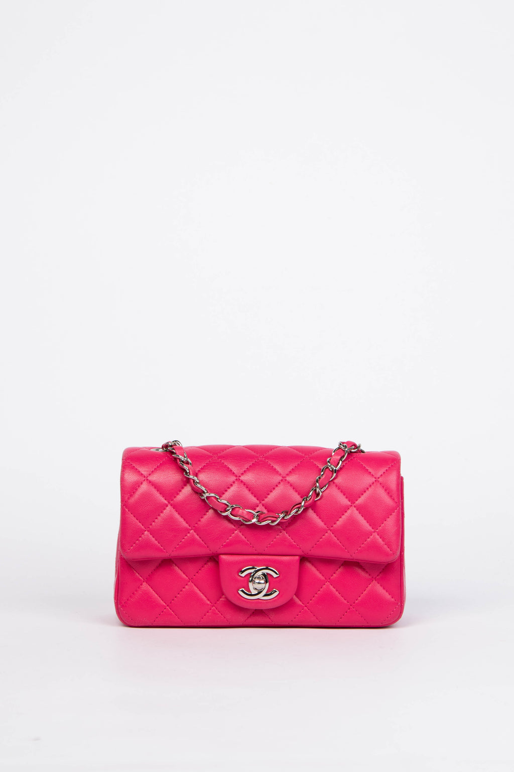 2014 Chanel Hot Pink Lambskin Mini Rectangular Flap Shoulder Bag