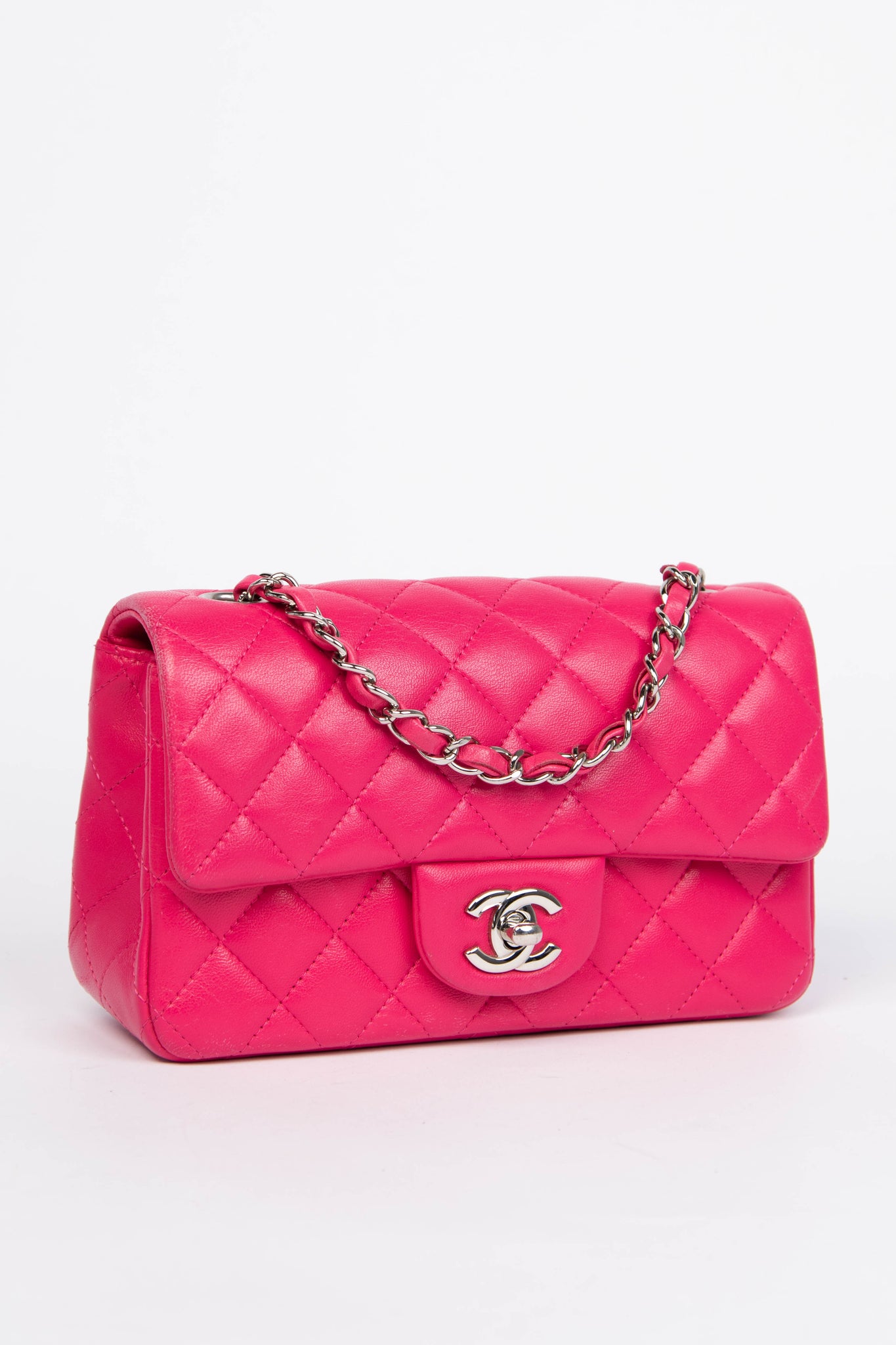 2014 Chanel Hot Pink Lambskin Mini Rectangular Flap Shoulder Bag
