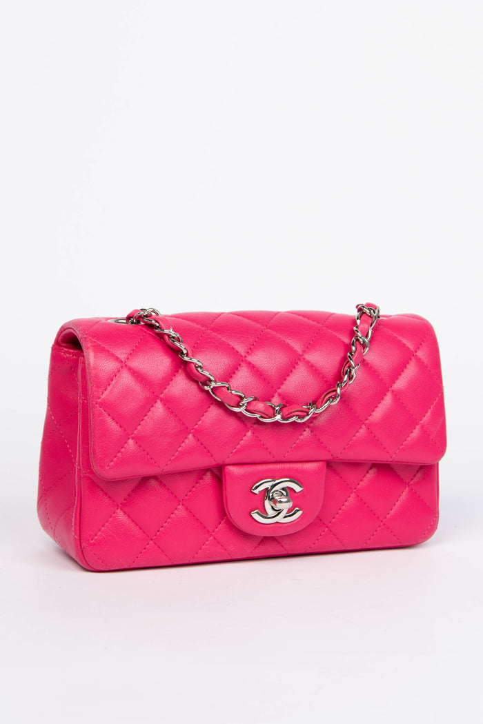 2014 Chanel Hot Pink Lambskin Mini Rectangular Flap Shoulder Bag