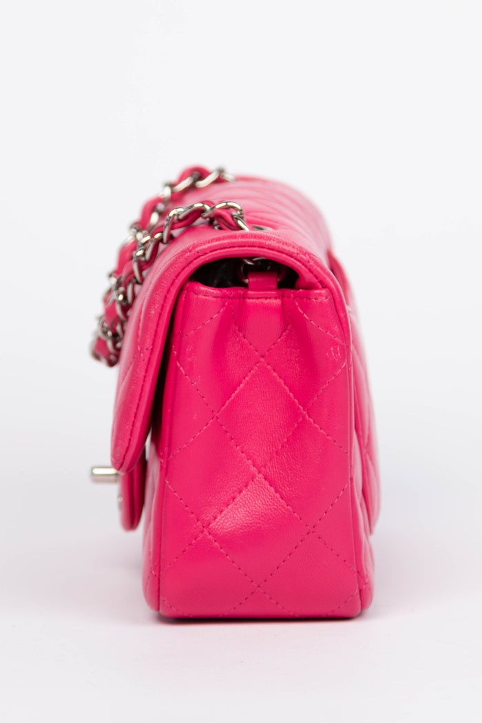 2014 Chanel Hot Pink Lambskin Mini Rectangular Flap Shoulder Bag