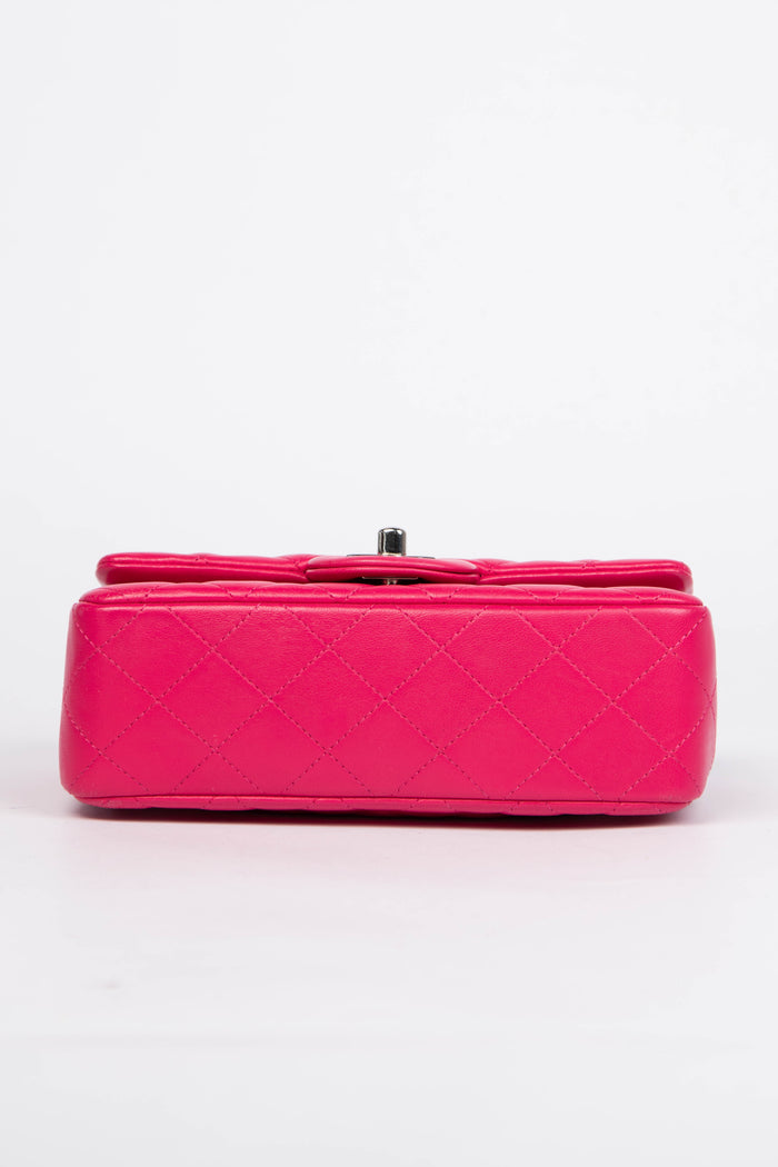 2014 Chanel Hot Pink Lambskin Mini Rectangular Flap Shoulder Bag