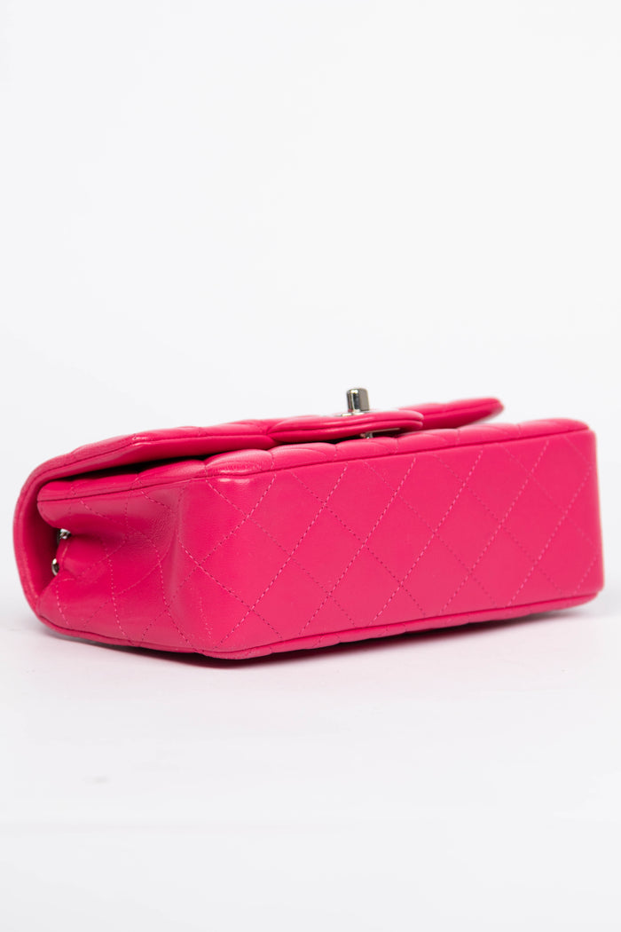 2014 Chanel Hot Pink Lambskin Mini Rectangular Flap Shoulder Bag