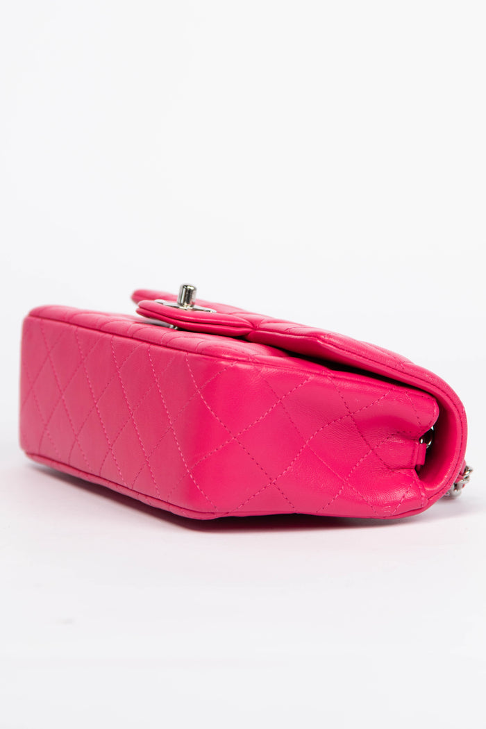 2014 Chanel Hot Pink Lambskin Mini Rectangular Flap Shoulder Bag