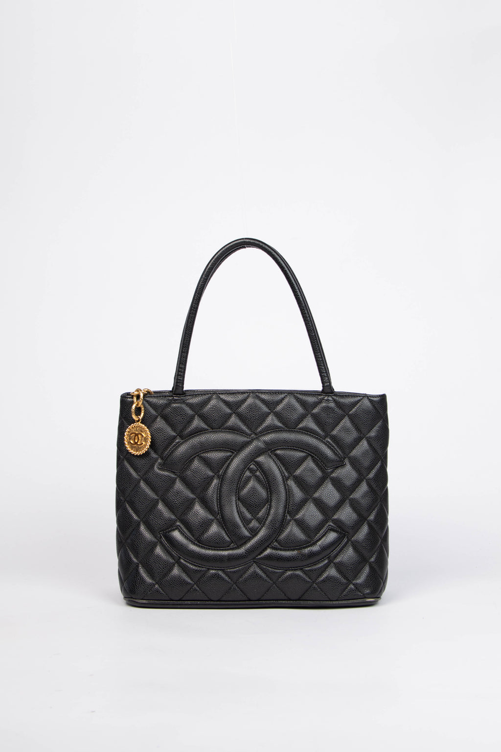 2000s Chanel Black Caviar Gold Medallion Tote Bag