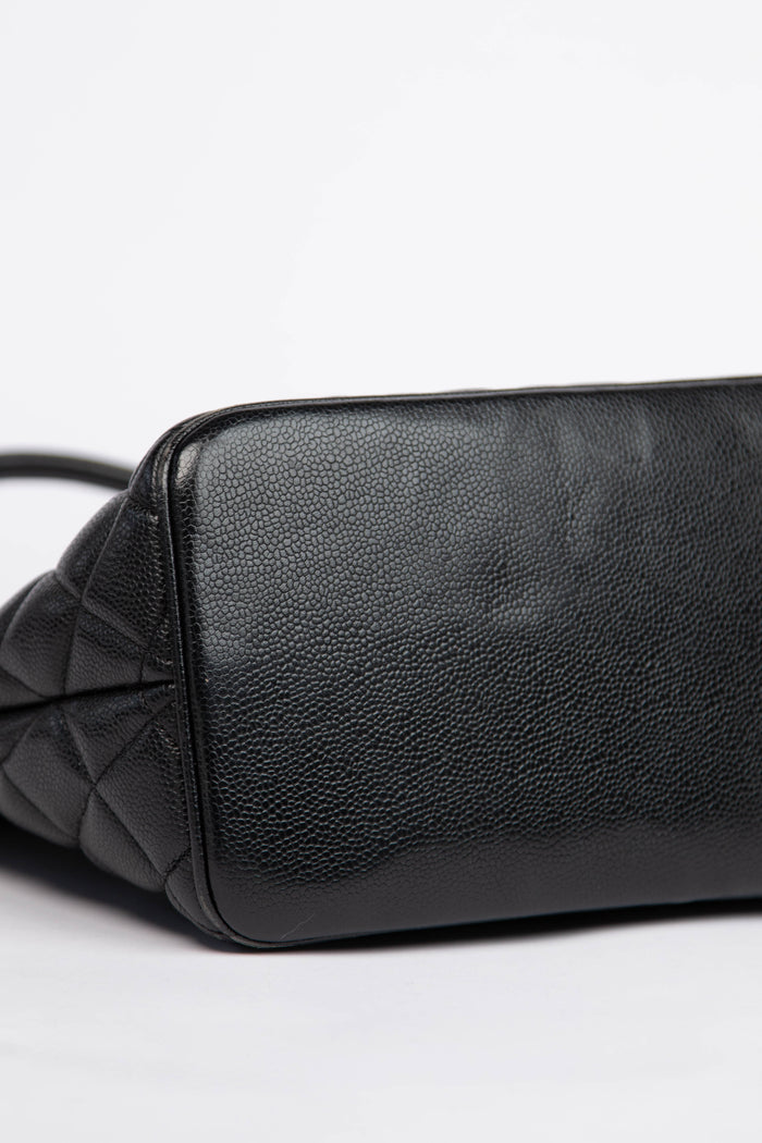 2000s Chanel Black Caviar Gold Medallion Tote Bag