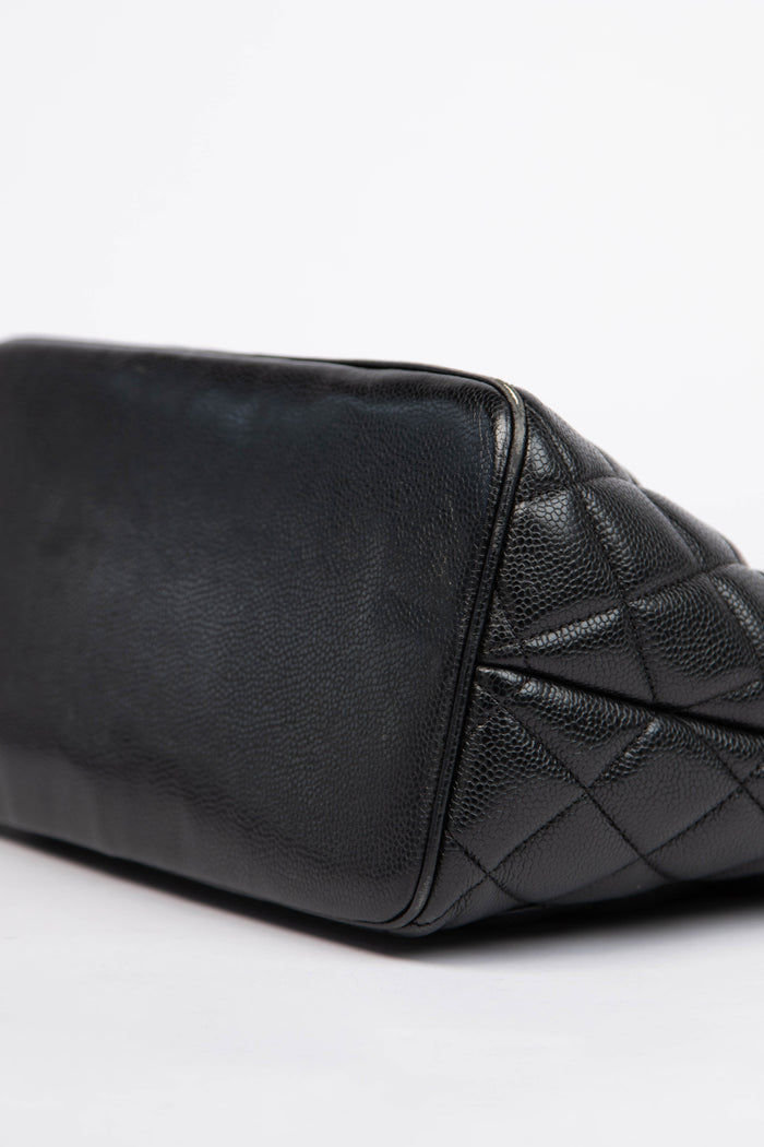 2000s Chanel Black Caviar Gold Medallion Tote Bag