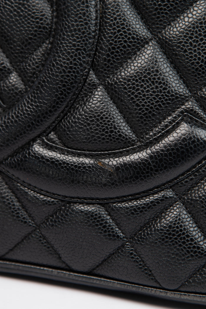 2000s Chanel Black Caviar Gold Medallion Tote Bag