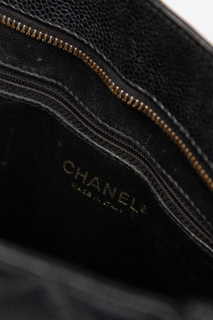 2000s Chanel Black Caviar Gold Medallion Tote Bag