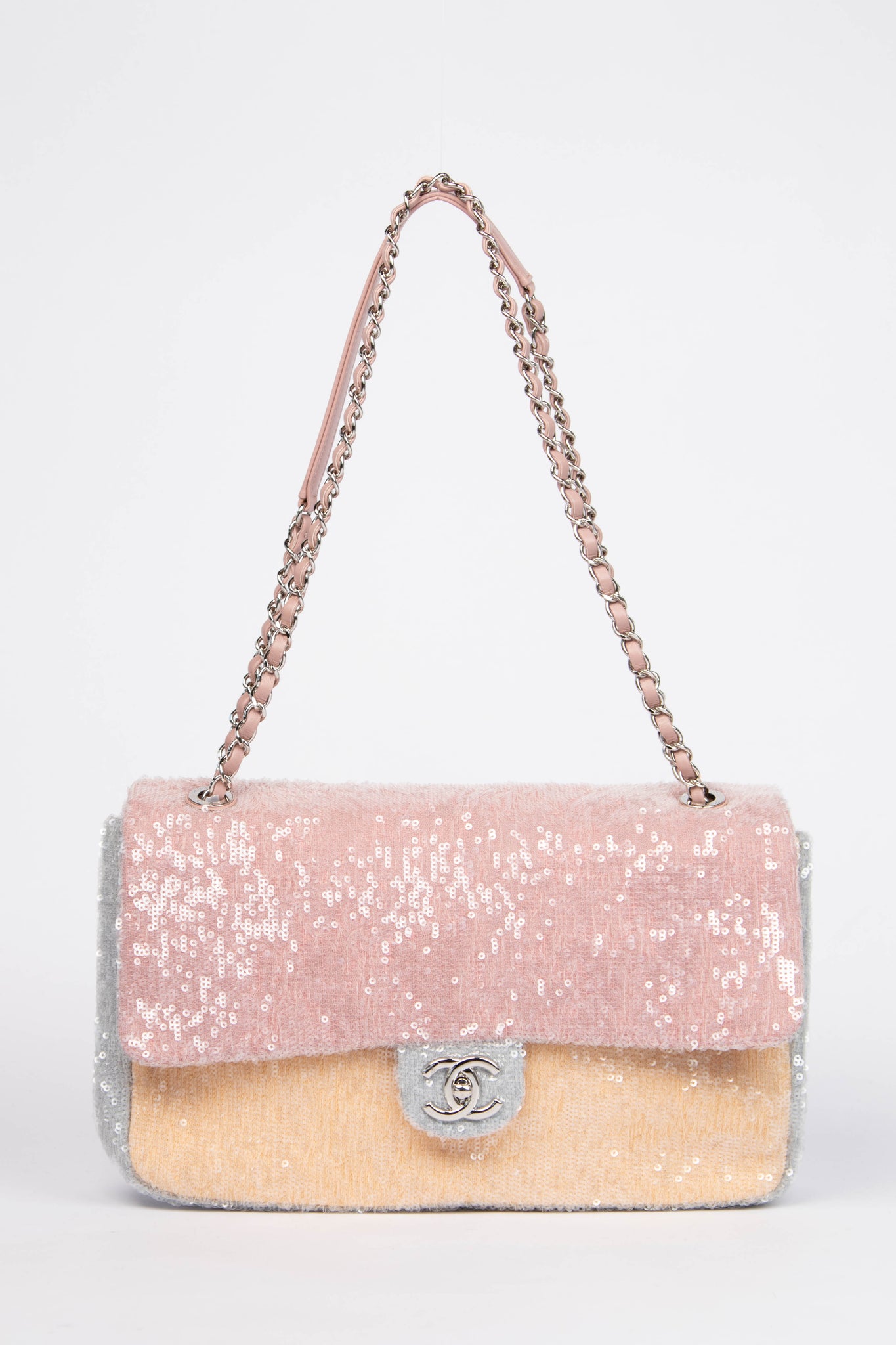 RARE 2018 Chanel Pastel Sequin Large Single Flap Bag