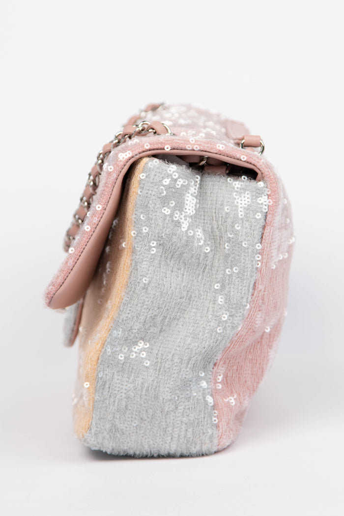 RARE 2018 Chanel Pastel Sequin Large Single Flap Bag