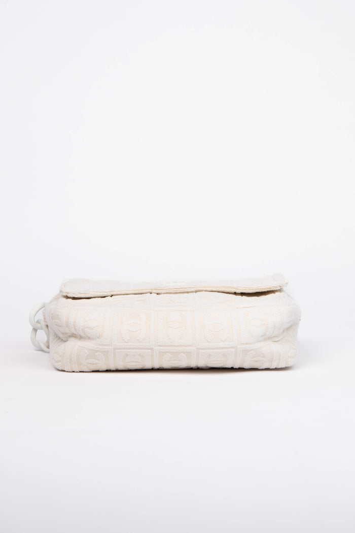 2000s Chanel White CC Embossed Terry Towelling Single Flap Bag