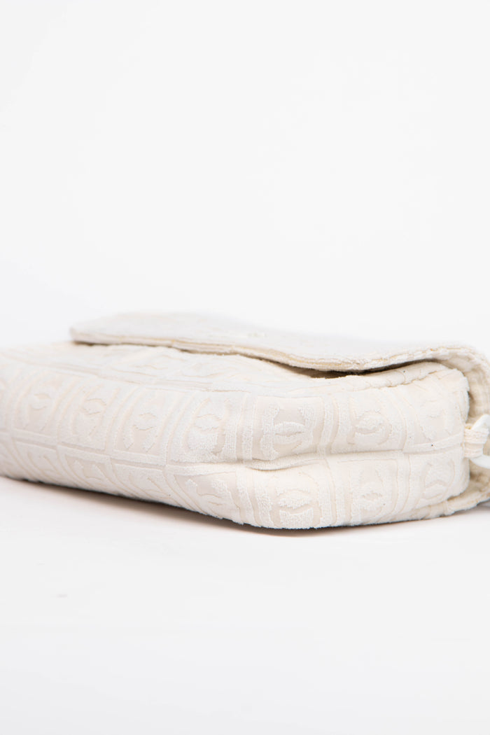 2000s Chanel White CC Embossed Terry Towelling Single Flap Bag