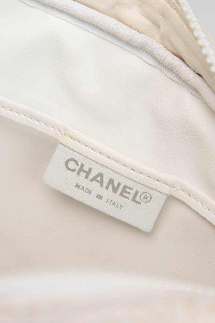 2000s Chanel White CC Embossed Terry Towelling Single Flap Bag