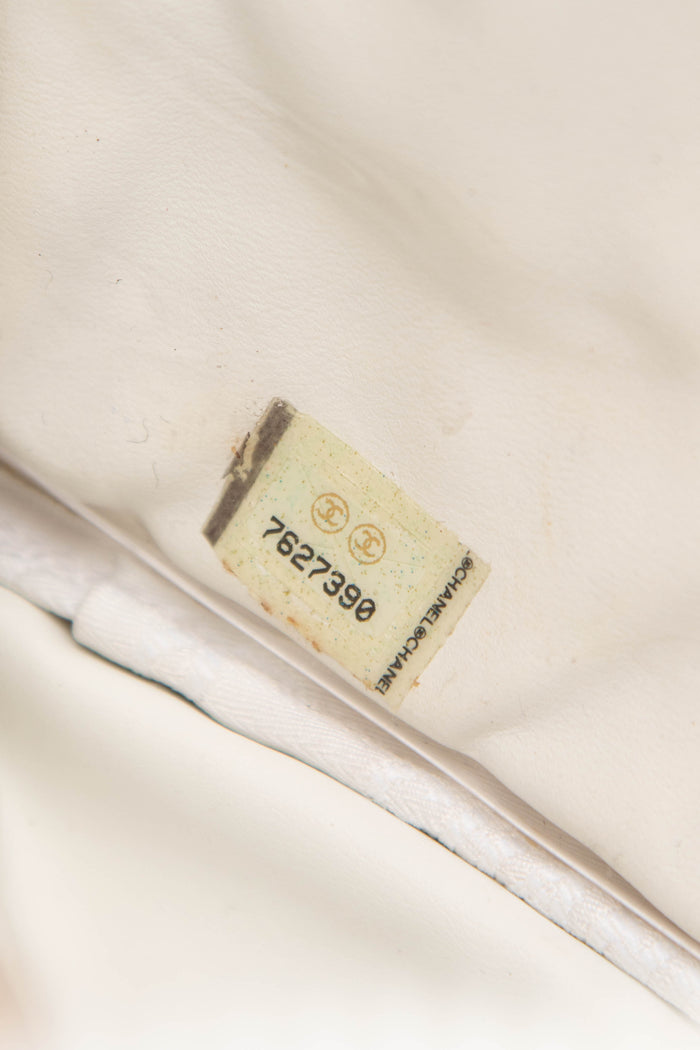 2000s Chanel White CC Embossed Terry Towelling Single Flap Bag